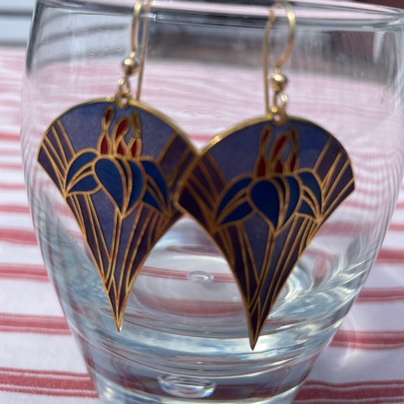 Enamel isle of Skye vintage fan shaped earrings - Picture 3 of 4